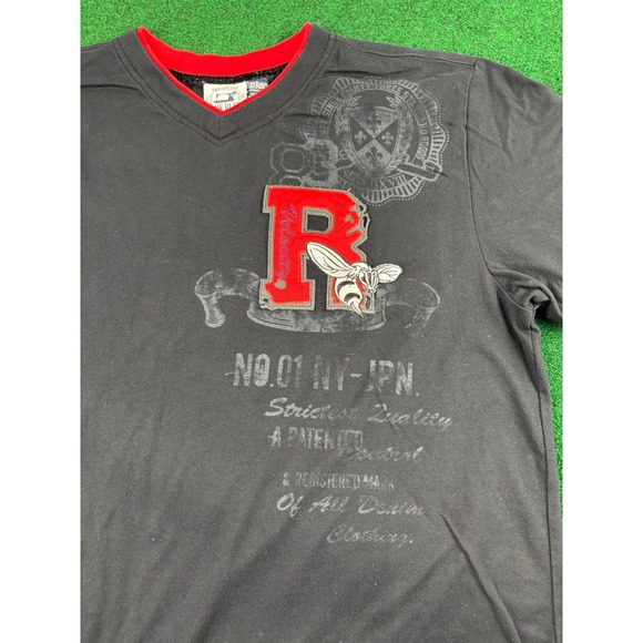 Raw Blue Graphic Tee T Shirt V Neck Red Trim Bee R Logo Mens 2XL - Picture 2 of 7